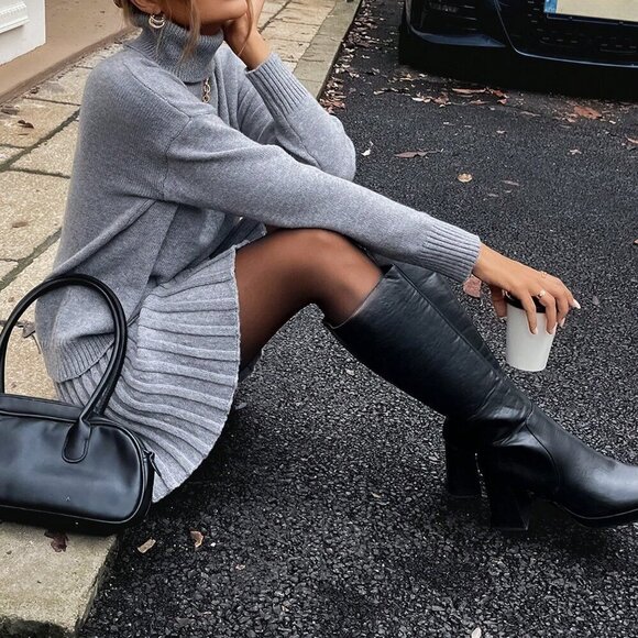 Grey Casual Women's High Neck Pullover Sweaters